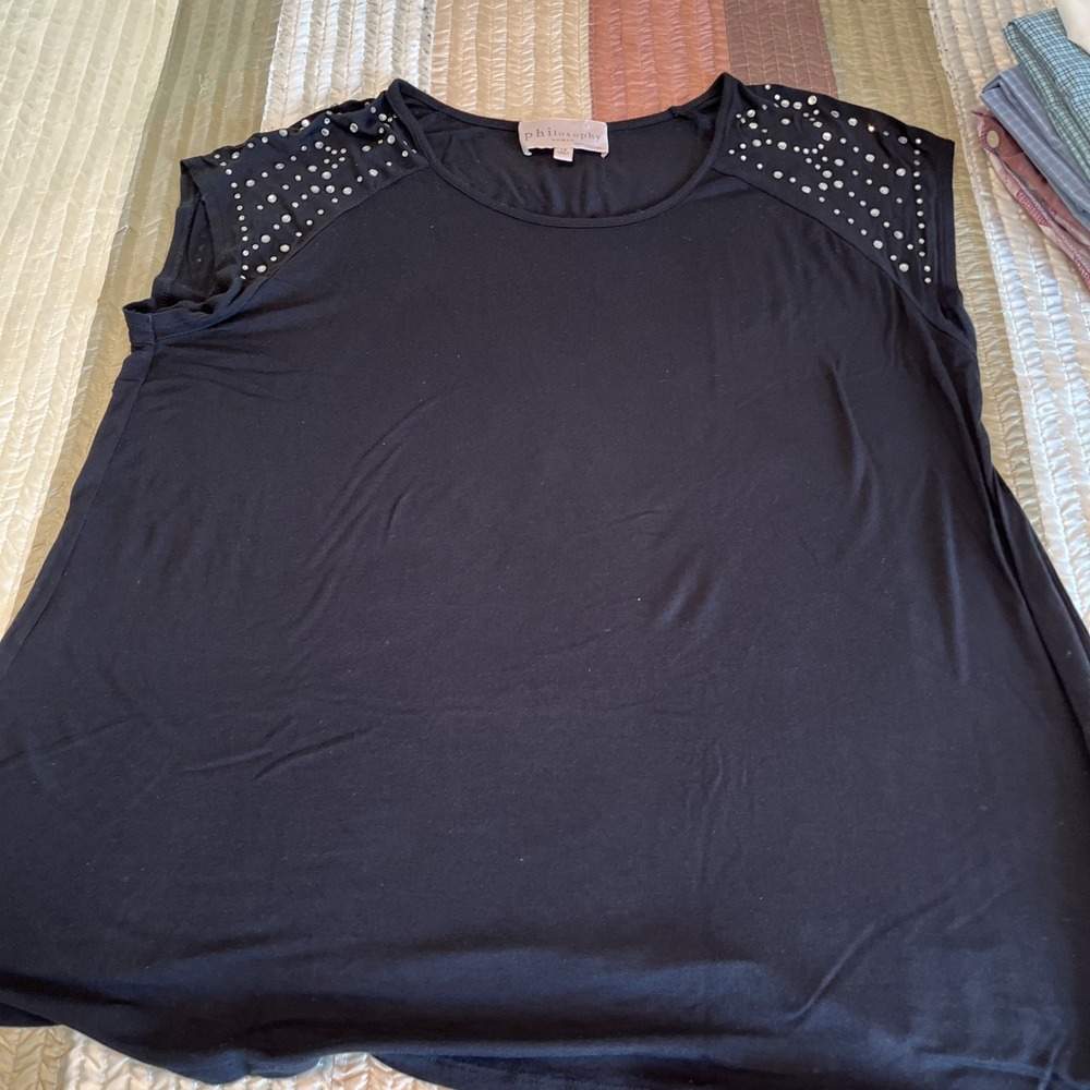 Philosophy Republic Clothing Rhinestone Shoulder Knit Top Women’s Size 1X Black